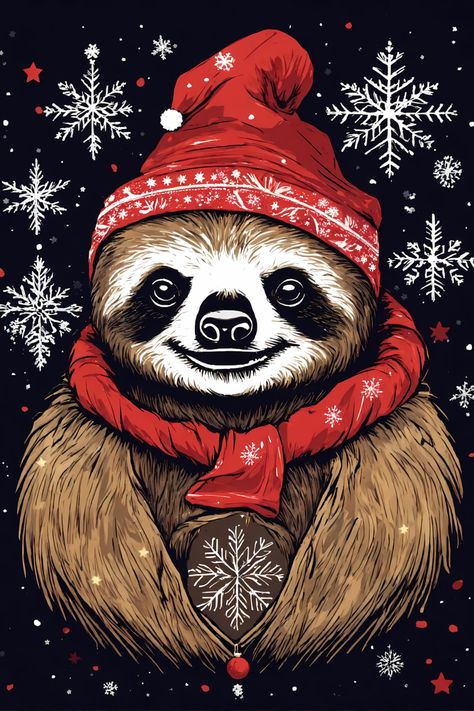 Christmas Sloth T-Shirt January Wallpaper, Christmas Sloth, Tshirt Art, Christmas Paintings, Sloth, Circuit, Christmas Holidays, Tshirt Designs, Holidays