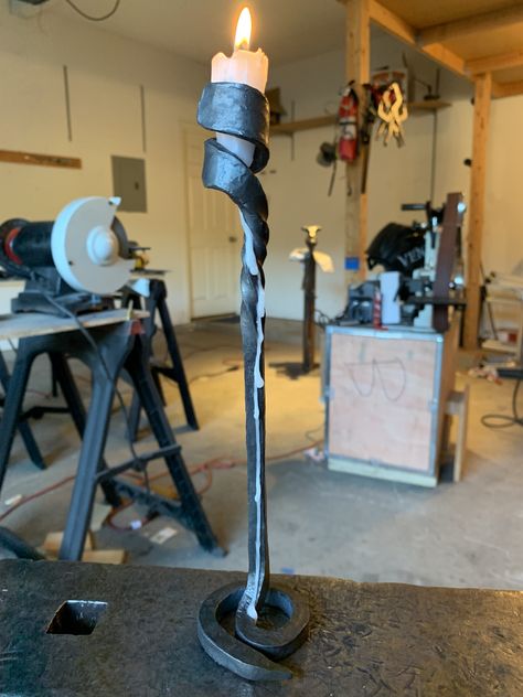 Forged Candle Holder, Blacksmith Projects That Sell, Forged Candlestick, Blacksmith Candle Holder, Hand Forged Candle Holder, Inspirational Sculpture, Hand Forged Jewelry, Wrought Iron Candle Holders, Iron Candle Holders