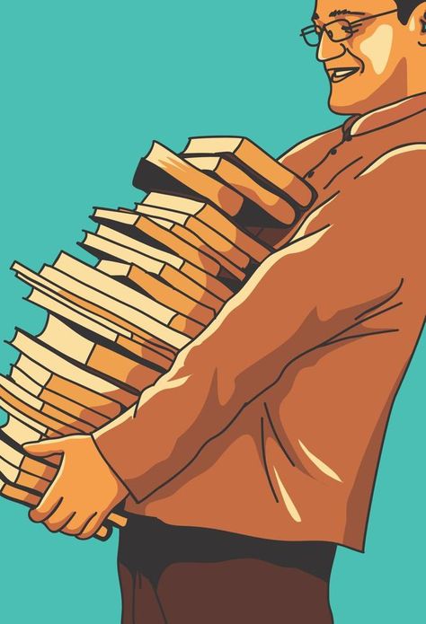 a man carrying a stack of books Person Reading Aesthetic, Carrying Books Pose Reference, Books Advertisement, A Stack Of Books, Painting Reference, Pile Of Books, Pose References, Book Drawing, Ap Art