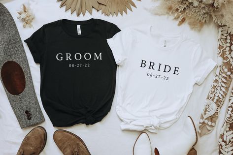 Personalized Bride and Groom T Shirts, Bride Shirt, Groom Shirt, Gift for Fiancé, Gift for Newlyweds, Engagement Gift, Bride And Groom Matching, Minimal Bride, Bride T Shirt, Dyi Wedding, Groom Shirts, Gift For Newlyweds, Dream Honeymoon, Matching T Shirts, Bride Shirt