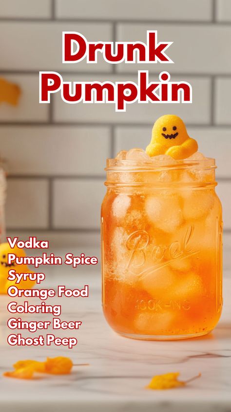 Drunk Pumpkin Drunk Pumpkin, Orange Food, Pumpkin Syrup, Pumpkin Drinks, Orange Food Coloring, Fall Cocktail, Beer Shop, Cocktail Serving, Pumpkin Spice Syrup