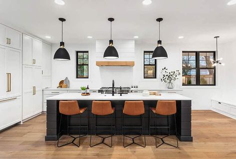 Kitchen Island with Sink (Design Guide) Kitchen With An Island, Modern Farmhouse Kitchens, Black Pendant, Modern Farmhouse Style, Kitchen Style, Home Decor Kitchen, White Kitchen, Dream Kitchen, Kitchen Renovation