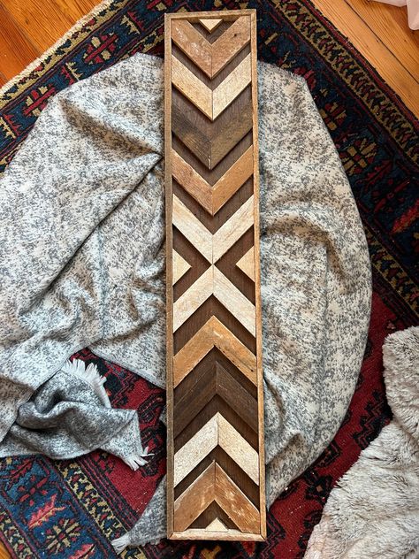 Small Woodworking Projects Wood Slat Crafts, Wooden Mosaic Wall Art, Wood Mosaic Pattern, Wood Mountain Wall Art Diy, Scrap Wood Wall Art, Lath Projects, Wood Mosaics, Southwestern Farmhouse, Lath Art