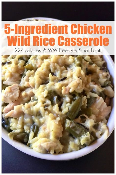 Easy healthy 5-ingredient chicken wild rice casserole is creamy comfort food at its best with just 227 calories, 6 Weight Watchers Freestyle SmartPoints! #weightwatchersrecipes #5ingredients #freestylerecipes #lowcalorierecipes #simplenourishedliving #easyhealthyrecipes #smartpoints #wwsmartpoints #wwfreestyle Weight Watchers Rice Recipes, Ww Casseroles, Chicken Wild Rice Casserole, Weight Watchers Casserole, Healthy Chicken Casserole, Chicken Wild Rice, Wild Rice Casserole, Casserole Chicken, Chicken And Rice Casserole