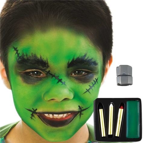 Frankenstein Face Paint Kit - Halloween Makeup (each) Kids Zombie Face Paint, Frankenstein Makeup For Kids, Zombie Face Paint Easy, Zombie Face Paint Kids Easy, Halloween Makeup For Kids Boys, Boys Face Painting Ideas, Halloween Makeup For Boys, Frankenstein Face Paint, Frankenstein Halloween Makeup