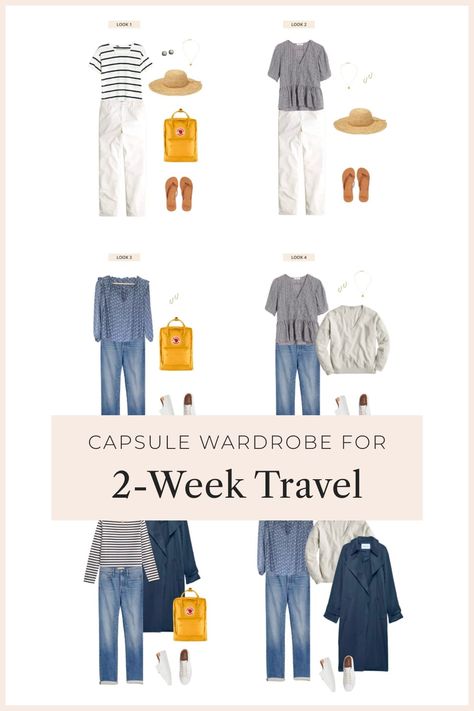 Sharing my capsule wardrobe packing list for 2 weeks in Europe this spring / summer, how I was only able to pack 8 clothes items for a 2-week trip in Europe. Great for minimalists who want to travel light and are looking for outfit ideas! Capsule Wardrobe For 10 Day Trip, 2 Week Summer Capsule Wardrobe, Capsule Trip Wardrobe, Minimalist Travel Wardrobe Pack Light, What To Pack For A Two Week Trip, How To Pack For A Week Trip, How To Pack For A 2 Week Trip To Europe, 10 Days In Europe Packing Fall Carry On, 2 Week Packing List Europe Spring