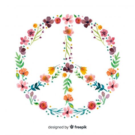 Hand drawn floral peace sign Vector | Free Download Peace Symbol Art, Hippy Car, Peace Tattoo, Peace Sign Tattoos, Peace Sticker, Floral Peace Sign, Hippie Car, Peace Art, Drawn Floral