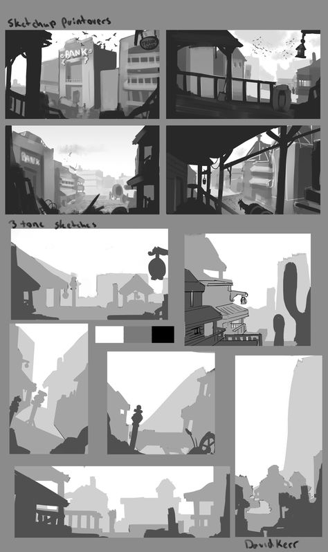 Comic Art Style Background, Lineless Background Art, Thumbnail Concept Art, How To Draw A Background, Illustration Thumbnails, Comic Thumbnails, Concept Art Thumbnails, Drawing Composition Ideas, Background Reference Drawing