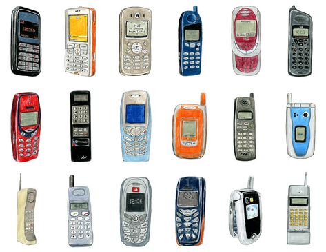 18 mobile phone drawings. | 18 mobile phones. Graphite and c… | Flickr Old Phones, Colour Pencil, Arte Sketchbook, Scrapbook Journal, Journal Stickers, Scrapbook Stickers, Digital Collage, 2023 2024, No Se