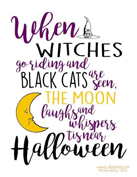 Cute "When Witches Go Riding" printable art, perfect for Halloween! Just frame and display to make your space spookier! Sugar Skull Ideas, Coloring Sheets Halloween, When Witches Go Riding, Free Halloween Printables, Skull Ideas, Samhain Halloween, Halloween Printables Free, Creepy Stuff, Crafts Party