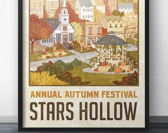 Stars hollow poster | Etsy Gilmore Girls Poster, Hollow Art, Fan Poster, Stars Hollow, Girl Posters, Fall Festival, Vintage Travel Posters, Gilmore Girls, Wall Art Designs