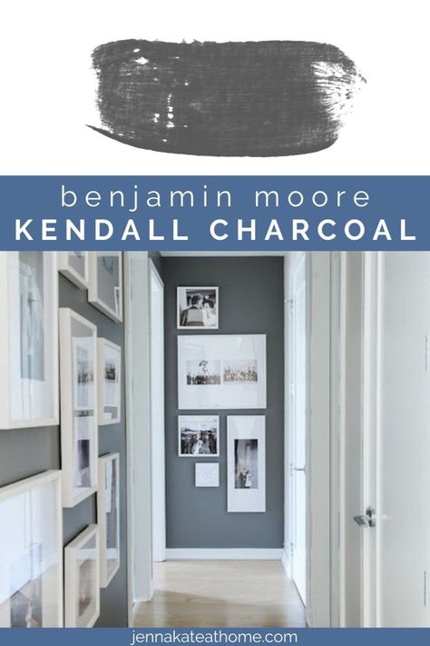 Benjamin Moore Kendall Charcoal is the dark slate gray of your dreams. See how to incorporate it into your home. Charcoal Paint Color, Wall Kitchen Island, Kendall Charcoal Benjamin Moore, Benjamin Moore Kendall Charcoal, Best Gray Paint, Best Gray Paint Color, Warm Gray Paint, Painting Trim White, Kendall Charcoal