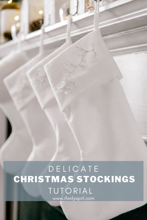 Tutorial how to make white felt Christmas stockings. Felt Christmas Stockings Diy, Diy Stockings Christmas, Christmas Stocking Tutorial, Stockings Diy, Stocking Tutorial, Diy Montessori Toys, White Christmas Stockings, Diy Stockings, Felt Christmas Stockings