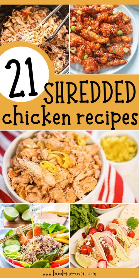 Shredded chicken recipes that are easy to make and delicious! Family favs made in the crockpot, IP or stovetop, these are great easy recipes! Shredded Chicken Dinner Ideas Healthy, Shredded Chicken Recipes Crockpot Easy, Cheap Shredded Chicken Recipes, Pre Cooked Chicken Crockpot Recipes, Crockpot Chicken Recipes Shredded, Easy Boiled Chicken Recipes, Pulled Chicken Dinner Ideas, Rotisery Chicken Dishes, Shredded Chicken Stovetop