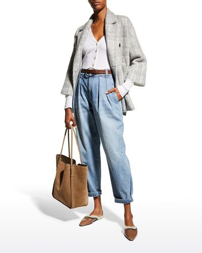 Pleated Denim Pants, Beige Jeans, Leg Pants Outfit, Cool Street Fashion, Brunello Cucinelli, Pants Outfit, Top Designers, Daily Outfits, Denim Pants