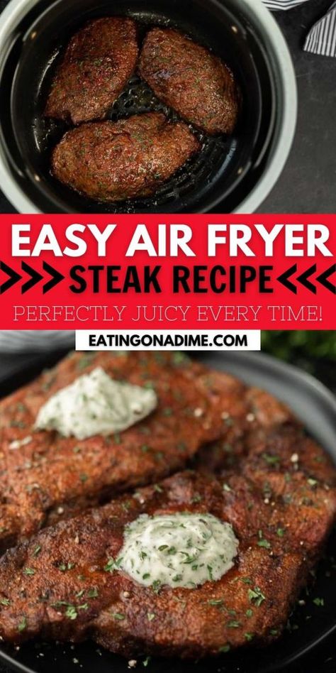 Ninja Foodi Steak, Air Fryer Steaks, Round Eye Steak Recipes, Garlic Butter Spread, Ways To Cook Steak, Beef Round Steak, Round Steak Recipes, New Air Fryer Recipes, Steak Sandwiches