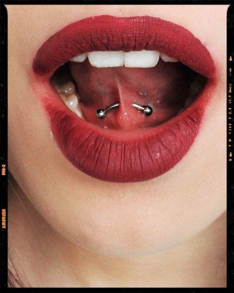 Tongue Web Piercing - Red Lips Frenulum Tongue Piercing, Tongue Web, Jestrum Piercing, Tongue Web Piercing, Frenulum Piercing, Web Piercing, App Filter, Spine Tattoos For Women, Airbrush App