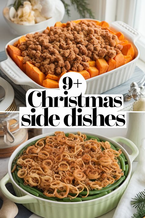 Make your holiday feast shine with these quick and tasty Christmas side dishes! From creamy mashed potatoes and roasted veggies to flavorful stuffing and festive cranberry sauce. these recipes are sure to impress your family and friends. Bring joy to your table this season with these simple holiday favorites! Xmas Sides Dishes, Fancy Christmas Side Dishes, Easy Christmas Vegetable Side Dishes, Easy Christmas Dinner Sides, Holiday Veggie Sides, Christmas Veggie Side Dishes, Christmas Dinner Sides Ideas, Sides For Christmas Dinner, Christmas Dinner Recipes Sides