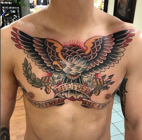 ဇီးကွက် Tattoo, American Traditional Eagle Chest Tattoo, Eagle Tattoo Men Chest Piece, Traditional Eagle Back Tattoo, Old School Chest Tattoo Men, Trad Chest Tattoo, Traditional Tattoo Eagle Chest, Traditional Eagle Chest Tattoo, American Traditional Chest Piece