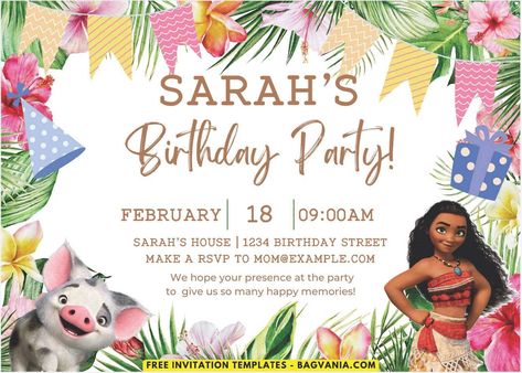 Tropical Greenery Invitation Moana Birthday Invitations Free, Sesame Street Birthday Invitations, Moana Birthday Invitation, Minion Birthday Invitations, Flower Birthday Invitations, Frozen Birthday Invitations, Disney Frozen Birthday, Moana Birthday, 2nd Birthday Invitations