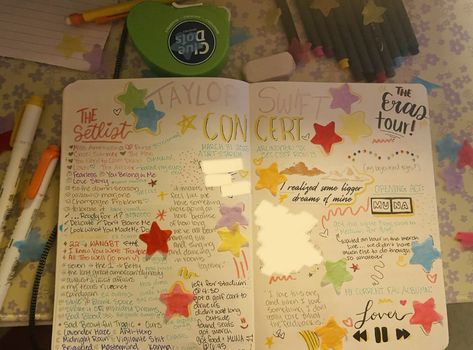 2023 Recap Journal, Eras Tour Journal Page, Concert Book Ideas, Eras Tour Memory Ideas, Eras Tour Journal, Concert Journal Ideas, Concert Journal Page, Eras Tour Scrapbook, Concert Scrapbook Ideas