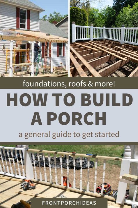 Check out our general guide on how to get started building a front porch for your home. We give you all of the front porch building ideas you need to get started for any budget. Whether you want to build a wrap-around porch or a small patio, this blog post is for you. American Porch Ideas, How To Build A Small Porch, How To Build A Wrap Around Porch, Build A Porch On A Budget, Porch Building Ideas, Building A Front Porch On A Budget, Adding Front Porch To House, Extending Front Porch, Building Front Porch Ideas