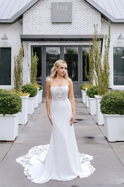 Stella York #7868. Stella York Style, Stella York Bridal, Floral Lace Wedding Dress, Column Wedding Dress, Stella York Wedding Dress, Something Blue Bridal, Beach Wedding Gown, Country Engagement, Stella York