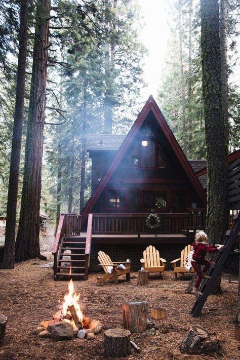 A-LINE CABIN Beach Shacks, A Cabin In The Woods, A Frame Cabins, Rustic Home Design, A Frame Cabin, Tall Trees, A Cabin, A Frame House, Cabin In The Woods