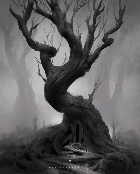 Dragon Fruit Tree, Hollow Tree, Pine Tree Tattoo, Twisted Tree, Dark Fairytale, Dark Tree, Magical Tree, Creepy Images, Speed Painting