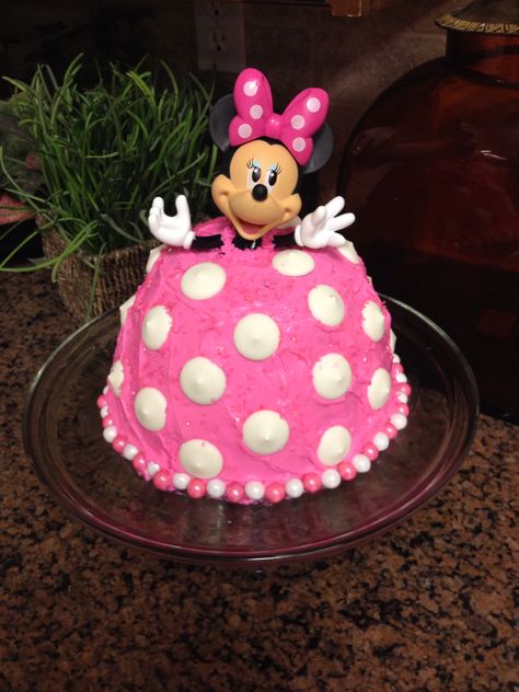 Minnie Mouse doll cake Minnie Mouse Doll Cake, Dolly Varden Cake, Princess Doll Cake, Mickey And Minnie Cake, Minnie Mouse Doll, Lego Birthday Cake, Minnie Mouse Birthday Party Decorations, Minnie Birthday Party, Minnie Cake