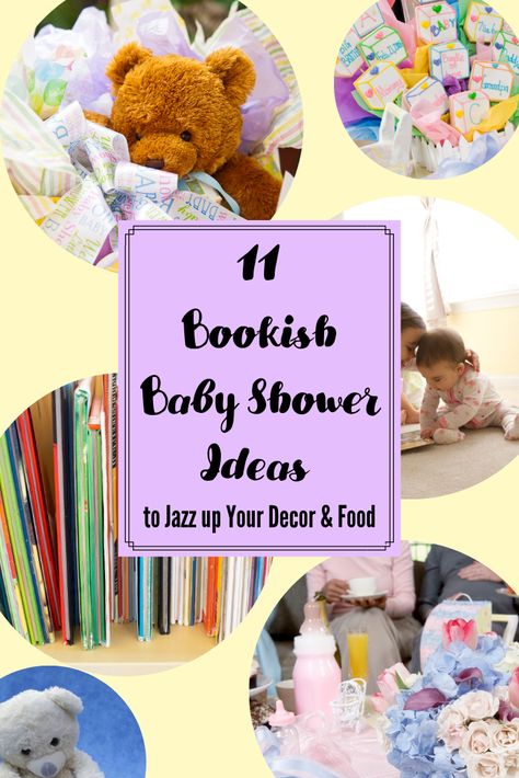 11 Baby Shower Ideas to Jazz up Your Decor & Food  Are you planning a themed baby shower? Maybe a literary baby shower? Or do you prefer bookish baby shower? Either way, we could not help ourselves when it came to helping you find creative, fun, and absolutely adorable ways to jazz up your décor and food to fit the theme! Book Centerpieces Baby Shower Decoration, Baby Shower Childrens Book Theme, Literary Baby Shower Ideas, Baby Shower Book Theme Decorations, Bookworm Baby Shower Ideas, Books And Brunch Baby Shower Ideas, Book Themed Baby Shower Ideas Decoration, Storybook Baby Shower Theme Decoration, Story Book Baby Shower Themes