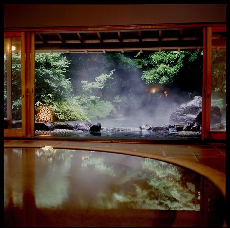 Onsen (hot spring) bath at Gora Kadan Ryokan, Hakone, Japan. Hot Spring Bath, Hakone Japan, Onsen Japan, Japanese Onsen, Japanese Hot Springs, Japanese Bath, Walter Gropius, Hakone, Japanese Architecture