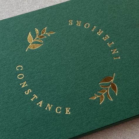 Gold foil printed business cards on 540gsm forest green colorplan. Green Gold Packaging, Emerald Green And Gold Branding, Green And Gold Business Cards, Forest Green Branding, Green And Gold Branding, Gold Logo Design Ideas, Emerald Branding, Backdrop Minimalist, Classy Icon