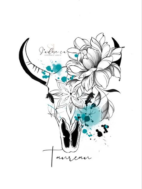 Pretty Cow Skull Tattoo, Girly Bull Skull Tattoo, Upper Arm Tattoo Women Half Sleeves, Western Flower Tattoos For Women, Half Bull Half Flower Tattoo, Longhorn Flower Tattoo, Western Theme Tattoo Sleeve, Western Themed Tattoos For Women, Bull Head Tattoo Women