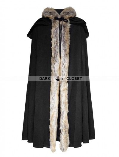 $182 - Punk Rave Black Gothic Wool Collar Long Cloak for Men Man Long Black Hair, Cloaked Man, Long Cloak, Punk Rave, Long Black Hair, Long Black, Cloak, Winter Scarf, Black Hair