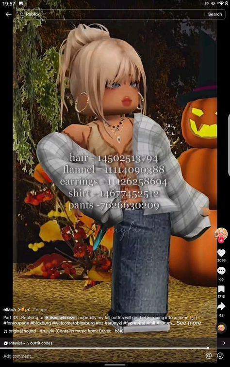 Bloxburg Hair Codes Edges, Fall Outfits Codes Bloxburg, Berry Avenue Codes Fall Clothes, Fall Codes Berry Ave, Berry Avenue Codes Clothes Fall, Roblox Avatar Codes Berry Ave, Cute Berry Avenue Outfits Codes, Bloxburg Avatar, Bloxburg Outfits