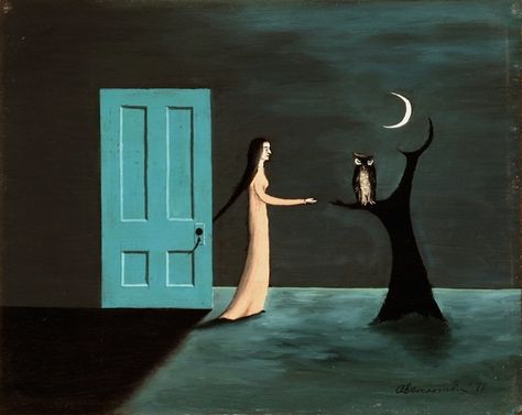 Gertrude Abercrombie (1909 - 1977) . Alice Through the Key Hole (1971) Gertrude Abercrombie, Cubist Artists, Female Painters, Magical Realism, Surrealism Art, Max Ernst, Women Artists, Night Landscape, Joan Miro