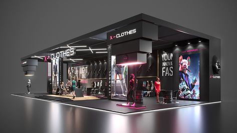 X-CLOTHES BOOTH DESIGN on Behance Clothing Booth, Booth Design Exhibition, Convention Booth, Game Booth, Stage Designs, Exhibition Stall Design, Stall Design, Clothing Store Design, Interior Design Renderings