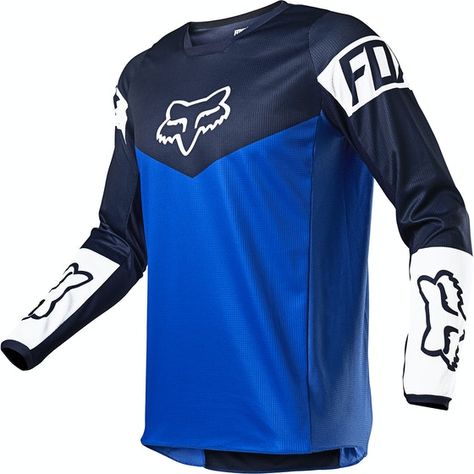 Fox Racing 180 Revn Motocross Jersey - Blue Badminton T Shirts, Graphic Panels, Motocross Jersey, Bike Shirts, Motorcycle Outfit, Riding Outfit, Fox Racing, Cycling Jersey, Grey Fashion