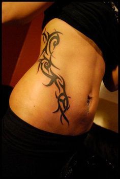 48 Beautiful Tribal Tattoos Ideas For Women Side Tattoos Women, Rib Tattoos For Women, Waist Tattoos, Belly Tattoos, New Tattoo Designs, Tattoo Templates, 4 Tattoo, Irezumi Tattoos, Stomach Tattoos