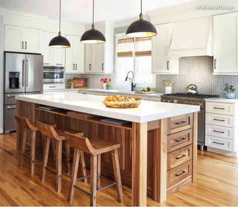 Laptop storage in a kitchen island? Yes please! Grey Backsplash, Craftsman Kitchen, Modern Craftsman, Popular Kitchens, Kitchen Island Design, Island Ideas, White Countertops, Transitional Kitchen, Open Concept Kitchen