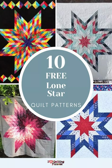 Top 10 Free Lone Star Quilt Patterns (+7 Bonus Patterns For Sale) Lone Star Quilt Pattern Tutorials, Jelly Roll Star Quilt Patterns Free, Lone Star Quilts Ideas, Lonestar Quilt Pattern Free, Star Quilts Patterns Free, Easy Lone Star Quilt Pattern Free, Lone Star Quilting Designs, Large Star Quilt Pattern, Star Quilt Blocks Pattern Free