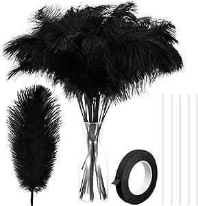 80 Pieces Ostrich Feathers Bulk Large Boho Feathers for Vase with 80 Pcs Iron Wire and 1 Tape, Long Feathers for Vase Flower Arrangement Wedding Party Centerpieces and Home Decorations (Black) Feather Arrangements, Flower Arrangement Wedding, Wedding Party Centerpieces, Large Feathers, Flower Vase Arrangements, Boho Feathers, Floral Tape, Vase Flower, Iron Wire