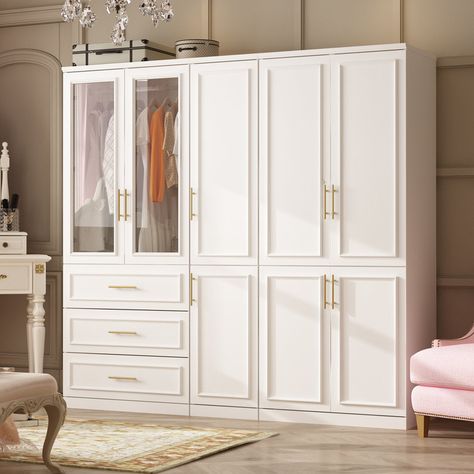 Jonesville Armoire Closet With Glass Doors, Bedroom Organizer, Armoire Closet, White Armoire, Wardrobe Storage Cabinet, Large Wardrobe, Armoire Dresser, Corner Wardrobe, Modular Wardrobes