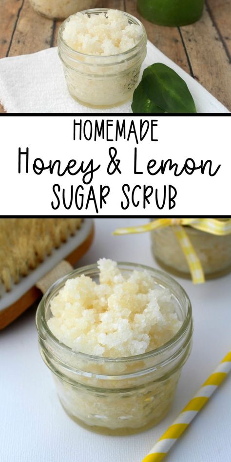 This DIY lemon sugar scrub is easy to make and will leave your skin feeling soft and amazing! Plus the ingredients are all-natural!  #essentialoils #EO #homemadebeautyproducts #DIYprojects #DIYbeauty Lemon Body Scrub, Spa Treats, Sugar Scrub Labels, Epsom Salt Scrub, Diy Scrubs, Lemon Scrub, Diy Sugar Scrub Recipe, Lemon Sugar Scrub, Scrub Diy