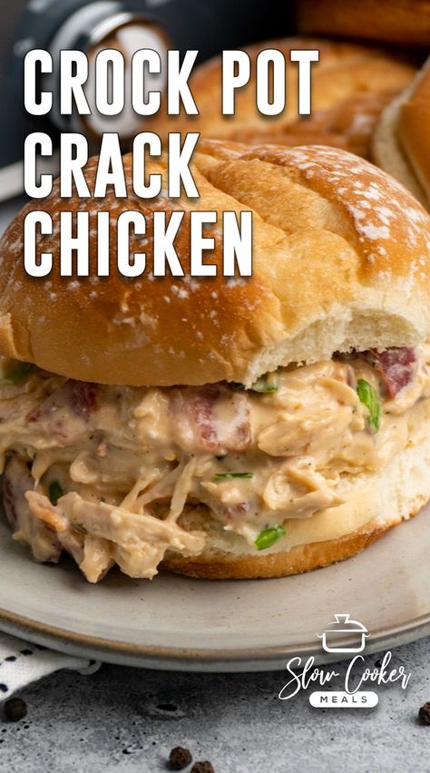 Crock pot ranch chicken on a bun. Crock Pot Ranch Chicken, Ranch Chicken Crockpot, Comfort Pasta Dishes, Chicken Breast Crockpot Recipes, Chicken Taco Seasoning, Crockpot Chicken Breast, Chicken Crispy, Cheese Cheddar, Creamy Ranch