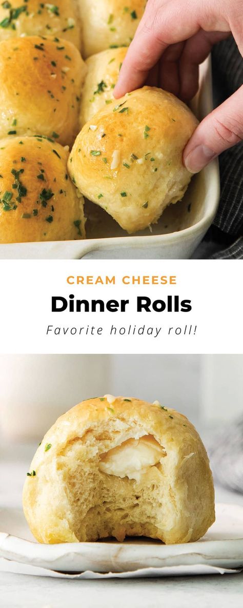 Cream cheese dinner rolls are the perfect dinner roll for the holiday season or as a side dish for soups and salads. Cream Cheese Dinner, Cheese Dinner Rolls, Chive Cream Cheese, Savory Bread Recipe, Cheese Dinner, Cheese Rolls, Cheese Buns, Cream Cheese Rolls, Dinner Roll