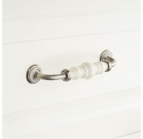 Signature Hardware 444312 Broward Crackled | Build.com Pewter Cabinet Hardware, Kitchen Remake, Curved Cabinets, Witch's Cottage, White Marble Kitchen, Hardware Ideas, Ceramic Cabinet, Interior Materials, Brass Cabinet Pulls