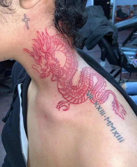 Dragon Neck Tattoo For Women, Entrepreneur Tattoo, Dragon Tattoo Neck, 1 Of 1 Tattoo, Small Face Tattoos, Red Dragon Tattoo, Girl With The Dragon Tattoo, Girl Neck Tattoos, Neck Tattoos Women