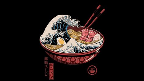 Ramen, waves, chopstick, chopsticks, eggs, Japanese, food, The Great Wave off Kanagawa wallpaper Food Truck Logo, Galaxia Wallpaper, Stickers Redbubble, Great Wave Off Kanagawa, Japon Illustration, Food Wallpaper, Japanese Graphic Design, Wave Art, Food Design